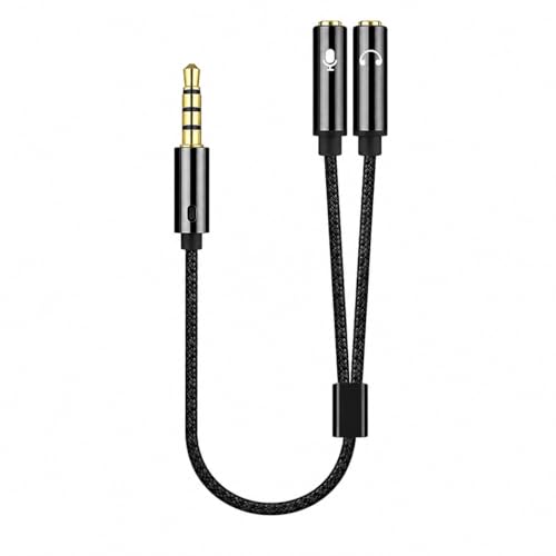 Headphone Splitter 3.5mm Mic and Audio Y Splitter TRRS Headset Adapter Cable Compatible with PC, Laptop, Android, Windows.(Black) - color: Black