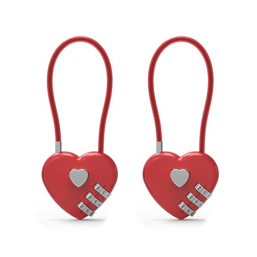 Small Combination Padlock, Cable Locks with Combination, Cute Padlock with Number, Combo Cable Lock for Luggage, Suitcase, Gym Locker, Backpack Zipper, Bag, Toolbox, Helmet, Travel Safe - color: Red, 2-Pack, size: 5 inch (12.7 cm) Cable）