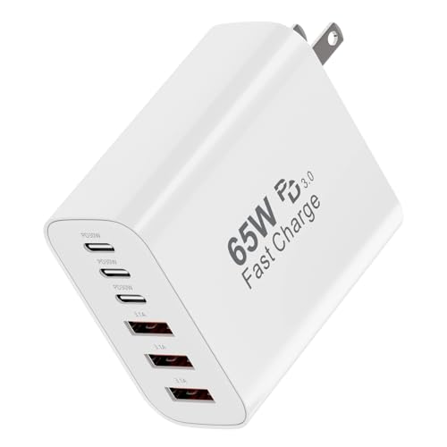 USB C Wall Charger Block, 65W GaN 6-Port Fast Charging PD +QC Block | PD USB C Adapter+QC Plug Compatible with iPhone iPhone 17/17 Plus/17 Pro Max/16/16 Plus/16 Pro Max/15 Pro Max/iPad Pro/14/13