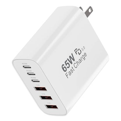 USB C Wall Charger Block, 65W GaN 6-Port Fast Charging PD +QC Block | PD USB C Adapter+QC Plug Compatible with iPhone iPhone 17/17 Plus/17 Pro Max/16/16 Plus/16 Pro Max/15 Pro Max/iPad Pro/14/13