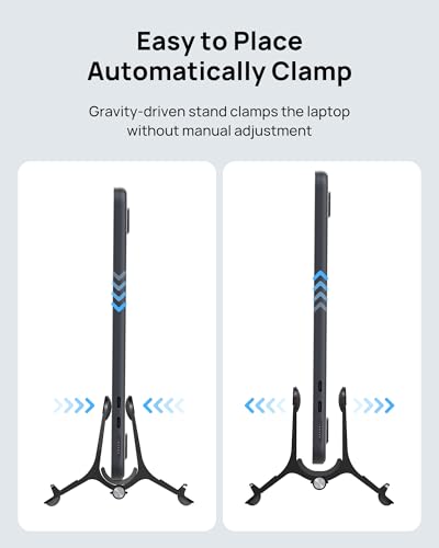 Vertical Laptop Stand Holder for Desk Compatible with MacBook Air, MacBook Pro Stand Vertical Aluminum Up to 17 inch, Gravity Auto-Lock Cooling, 3-in-1 Space Saving Desk Organizer Accessories - color: Black
