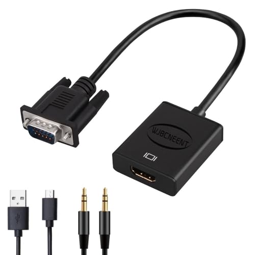 VGA to HDMI Adapter Converter 1080P with Audio USB Power Cable for Monitors HDTV Projector Desktop, Plug and Play No Driver