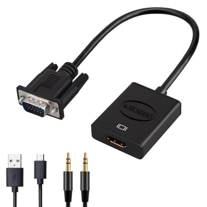 VGA to HDMI Adapter Converter 1080P with Audio USB Power Cable for Monitors HDTV Projector Desktop, Plug and Play No Driver