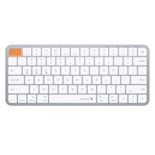 ProtoArc K90-A Backlit Bluetooth Keyboard for Mac/iPad, White Silver | Compact Wireless Mac Keyboard, 78-Key, No Numpad, 3-Level White Led Backlight, Multi-Device, Low-Profile, Rechargeable - color: White Silver