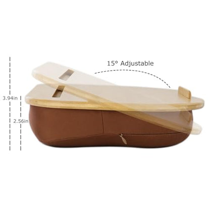 Bamboo Lap Desk for Laptop with Cushion-Fits up to 15 inch | Computer Laptop Stand with Phone Hoder Anti-Slip Stopper - size: 15"x11"