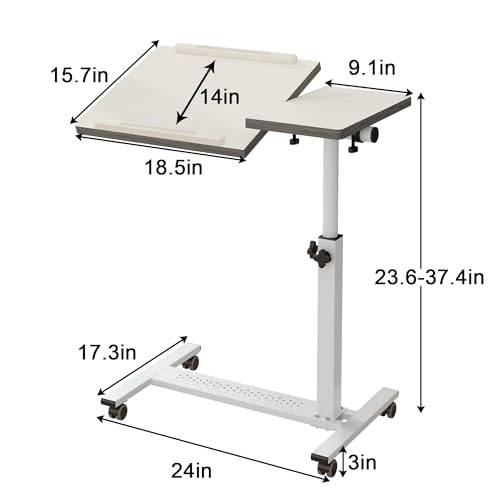 TigerDad Over Bed Table with Wheels, White | Adjustable, Rolling Laptop Table, Hospital Tray Table, Sofa Chair Side Table - color: White