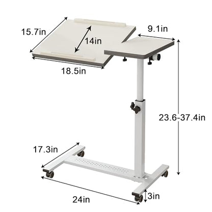 TigerDad Over Bed Table with Wheels, White | Adjustable, Rolling Laptop Table, Hospital Tray Table, Sofa Chair Side Table - color: White