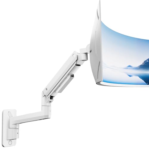 monTEK Ultra Wide Wall Mount Monitor Arm for 17-49 Inch Screens, Heavy Duty Single Monitor Mount up to 44 lbs, Fully Adjustable Gas Spring Wall Mount, 75x75/100x100 VESA Mount, White - color: White