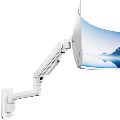 monTEK Ultra Wide Wall Mount Monitor Arm for 17-49 Inch Screens, Heavy Duty Single Monitor Mount up to 44 lbs, Fully Adjustable Gas Spring Wall Mount, 75x75/100x100 VESA Mount, White - color: White