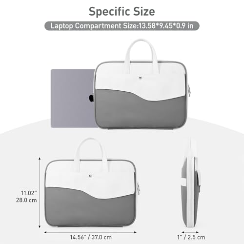 DTTO 14 Inch Laptop Sleeve Case, TSA Waterproof PU Leather Computer Carrying Case Shockproof Protective Laptop Bag with Handle for 13-14" MacBook HP Dell Lenovo ASUS Acer Chromebook, Gray White - color: Gray White, size: 14 Inch