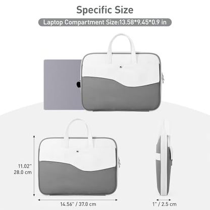DTTO 14 Inch Laptop Sleeve Case, TSA Waterproof PU Leather Computer Carrying Case Shockproof Protective Laptop Bag with Handle for 13-14" MacBook HP Dell Lenovo ASUS Acer Chromebook, Gray White - color: Gray White, size: 14 Inch