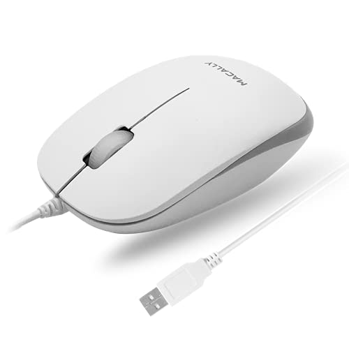 Macally USB Wired Mouse for Mac and Windows - Plug and Play 3 Button Corded Computer Mouse Wired for MacBook Pro/Air, Apple iMac, Laptop, PC Desktop, Notebook, Scroll Wheel Layout with Long Wire Cord