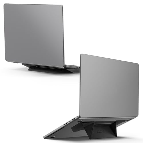 Spigen Slim Fold Adhesive Laptop Stand Foldable Portable Dual Ergonomic Angle Adjustment Lift Anti-Slip Compatible with MacBook Neo, MacBook Air, MacBook Pro 11"-16" and More - Black (LD201-S3) | Dual Ergonomic Angle Adjustment Lift Anti-Slip for MacBook