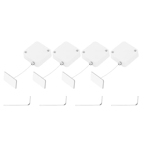 MECCANIXITY 4.9 ft Retractable Cable Lock with Adhesive Square Patch Remote Control Security Lock with Adjustable Cord Tether Anti Theft for Laptop, TV, 600g, White, 4 Pack - color: White, size: 4.9ft