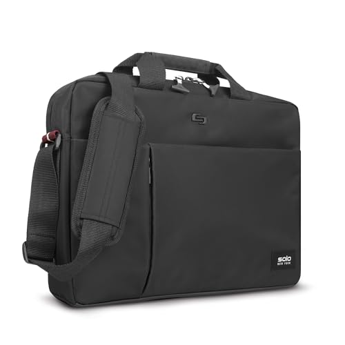 Solo New York Briefcase - Laptop Carrying Bag for Women & Men, Brief for Travel & Work, Internal Tablet Pocket, Adjustable Shoulder Strap, Fits 15.6" Computer - Lead Slim, Black