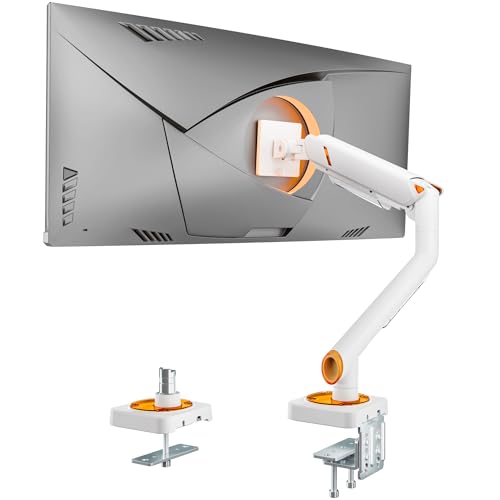 ARES WING 17-49 Inch Monitor Arm Ultrawide Single Monitor Mount, White | Heavy Duty Mechanical Spring Monitor Stand Adjustable Arms Holds up to 44lbs, 75/100 VESA Mount with Clamp/Grommet Base - color: white