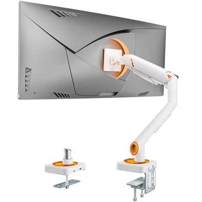 ARES WING 17-49 Inch Monitor Arm Ultrawide Single Monitor Mount, White | Heavy Duty Mechanical Spring Monitor Stand Adjustable Arms Holds up to 44lbs, 75/100 VESA Mount with Clamp/Grommet Base - color: white