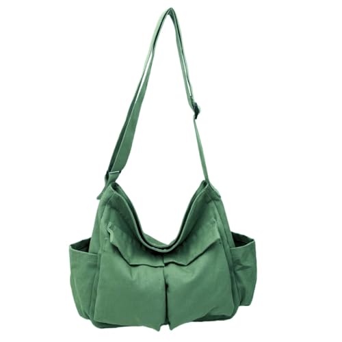 Cute Canvas Tote Bag for School/Work/Travel, Large Crossbody Messenger Bag Laptop Shoulder Bag - color: Dark Forest Green