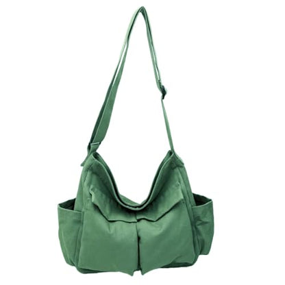 Cute Canvas Tote Bag for School/Work/Travel, Large Crossbody Messenger Bag Laptop Shoulder Bag - color: Dark Forest Green