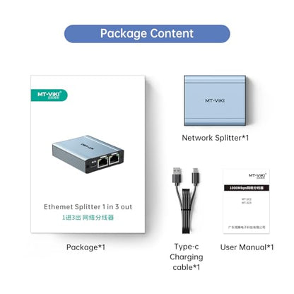 MT-VIKI Ethernet Splitter 1 to 3 High Speed 1000Mbps, Gigabit Dual RJ45 Splitter Adapter for Cat5/5e/6/7/8 Cable [3 Devices Simultaneously Networking] - size: 1 to 3