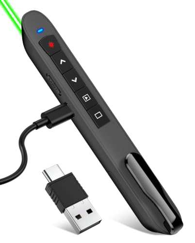 Green Light Presentation Clicker for Teachers – USB-C Rechargeable Wireless Presenter for PowerPoint/Keynote/Google Slides, Plug & Play Remote for Mac/Windows/Laptop - style: Green+Rechargeable