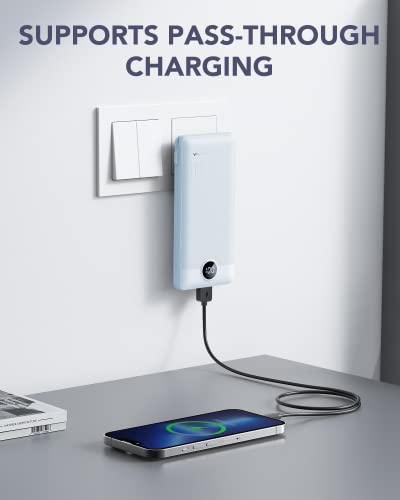 VRURC Portable Charger, Power Bank Built-in Cables and AC Wall Plug | USB C Power Bank 10000mAh, Travel Essentials Phone Charger Compact External Battery Pack For Smart Phones, Tablets etc-Blue - color: Blue