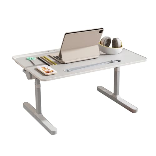 Makamsui Laptop Desk for Bed, Adjustable Laptop Bed Stand, Portable Lap Desk with LED Light, Foldable Legs, Drawer, Slot Design, Folding Lap Tablet Table for Eating Working Writing Gaming Drawing WHI - color: White