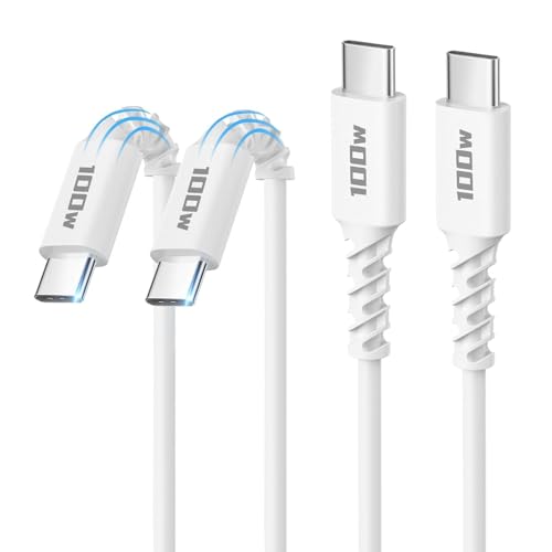 USB C to USB C Cable, 100W [2-Pack 6.6FT] Type C to C Fast Charging Cable USBC to USBC c Charger Cord for iPhone 15 Pro Max Sam sung Galaxy S24 S23 S10 S9 iPad Pro 12.9 11 Air MacBook Air Pro ,pixel - color: White-2PACK-6FT