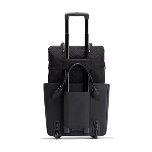 FRANCINE Women's Roller Laptop Tote Bag 17 Inch – Rolling Laptop Tote for Women, Laptop Roller Bag with Trolley Handle (Black) - color: Black