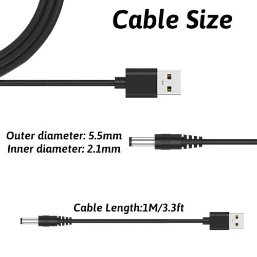 DC 5V Power Cord USB to DC Power Cable Universal | DC 5.5x2.1mm Cable with 13 Connectors for Router LED Light Mini Fan Speaker and More 5V Devices