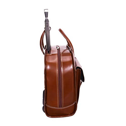 McKlein DAVIS, Top Grain Cowhide Leather, 15" Leather Vertical Wheeled Ladies' Laptop/Computer & Tablet Business Briefcase Bag/Women's Rolling Overnight Travel Bag, Removable trolley case