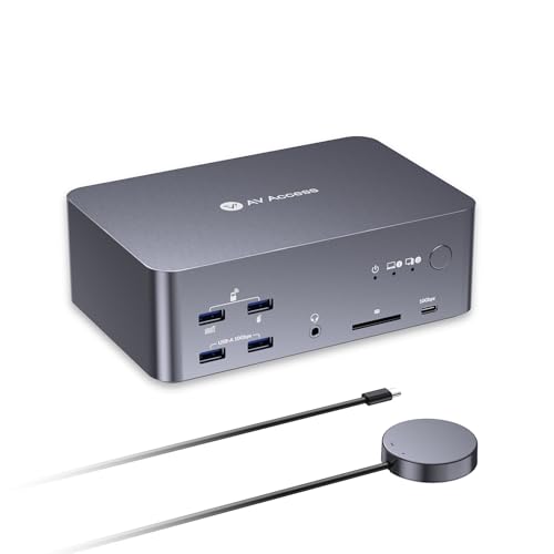 AV Access 8K KVM Switch 3 Monitors 2 Computers, Laptop + Desktop KVM Docking Station, 100W PD, GbE, 2xUSB 3.2 10Gbps USB C Hub, SD Reader & Remote Switcher for HP, Dell, Chromebook, PC, and More - size: B23