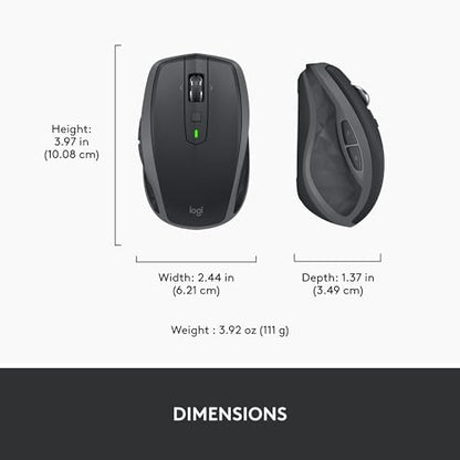 Logitech MX Anywhere 2S Bluetooth Edition Compact Wireless Mouse, No USB Receiver - Use On Any Surface, Hyper-Fast Scrolling, Rechargeable, Control Up to 3 Apple Mac and Windows Computers and Laptops - color: Graphite, style: Micro USB Charge