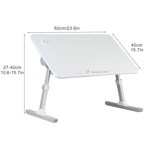 Laptop Bed Tray Table, Adjustable Laptop Compute Bed Desk Stand, Portable Laptop Desk with Foldable Legs, Foldable Laptop Tablet Table for Sofa Couch White - color: White
