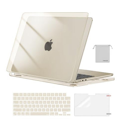 MOSISO Compatible with MacBook Air 13 inch Case M5 2026 M4 M3 M2 2025-2022 | A3449 A3240 A3113 A2681, Hard Shell&Keyboard Cover&Screen Film&Pouch for MacBook Air 13.6 inch Case, Crystal Starlight - color: Crystal Starlight
