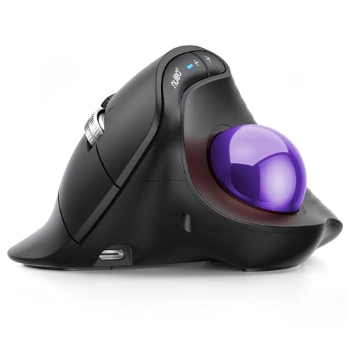 Nulea M514 Vertical Trackball Mouse, Ergonomic Wireless Thumb-Control Mouse with Quiet Clicks, 3 Device Connection (Bluetooth & USB Receiver), Rechargeable for PC/Mac/Laptop/Tablet.(Purple) - color: C-Purple