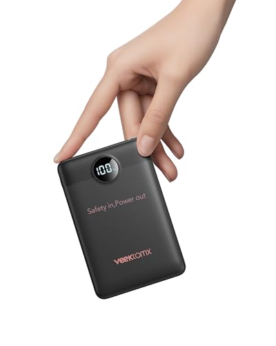 VEEKTOMX 10000mAh Mini Power Bank, 22.5W Fast Charger for iPhone Android | Ultra Slim Pocket Size Design, Compatible with iPhone Samsung Android, Lightweight Charger for Travel, Commute and Camping - color: Black
