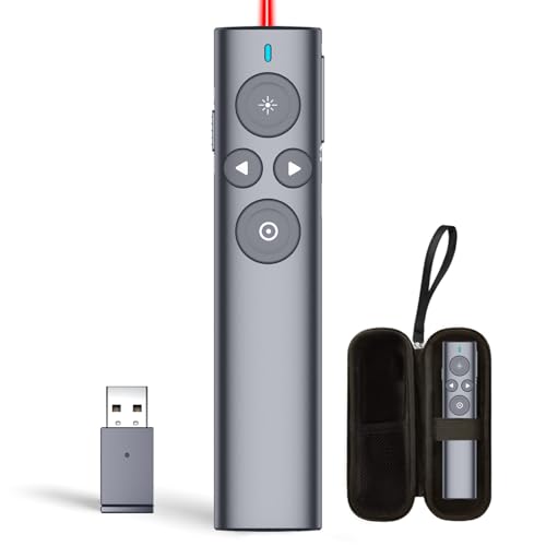 N95s Presentation Clicker for PowerPoint with Digital Laser Pointer | Magnifier/Highlight/Mouse Left Click, TV Screen&Projector Clicker, USB-C Rechargeable, 32GB Built-in Storage Receiver - color: Red - USB-A