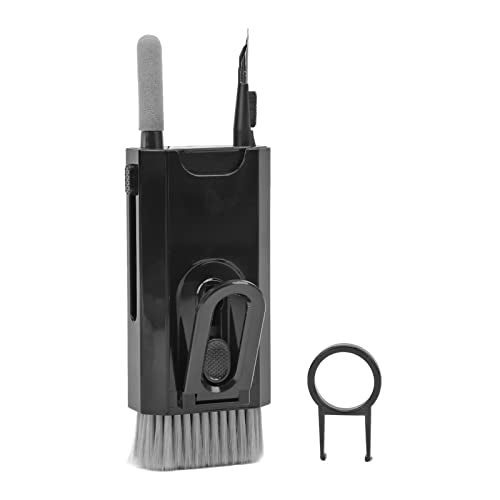 Cuifati 8 in 1 Detachable Keyboard Cleaning Brush with Hook and Loop, Versatile for Phone Laptop Tablet Headset Deep Crevice Cleaning, Builtin Key Puller (Black) - color: Black