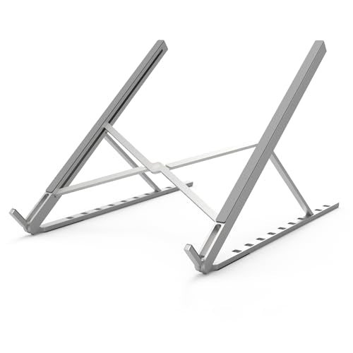 Aluminum Laptop Stand for Desk, Foldable Ventilated Cooling Notebook Stand, Adjustable Portable Laptop Holder, Compatible with 11" - 17.3" MacBook Pro Air, HP and Other laptops（Silver）