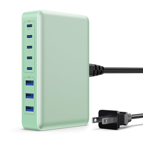 USB C Charger 300W USB C Charger Block GaN IV 8-Port Fast Charging Station Hub,Upgraded PD 100W Laptop Desktop Chargers Adapter for MacBook Pro/Air,DELL,Steam Desk,iPhone 17/16,Samsung Galaxy S25-Mint