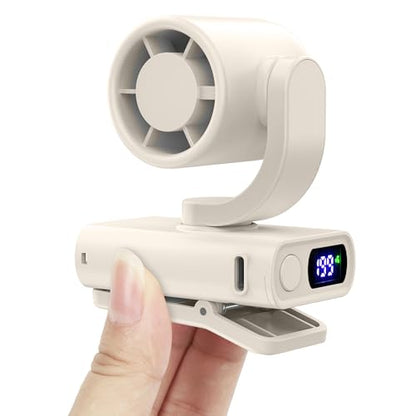 Portable Mini Clip On Fan, Small Quiet USB-C Rechargeable Battery Powered Personal Fan Adjustable 199-Speed Lightweight For Outdoor & Travel & Office - Beige - color: Beige