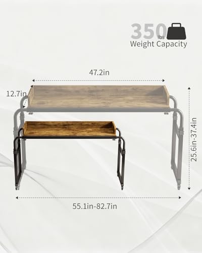 Saifu Overbed Table with Wheels, Red Brown | Adjustable Height & Length, King & Queen Size Beds Bedtable, Rolling Standing Desk, For Working Reading Eating - color: Red Brown