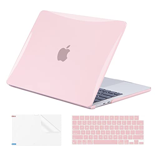 EooCoo Case for MacBook Air 15 inch M5 M4 M3 M2 2026-2023, Crystal Pink | Easy to Install, Sturdy, Plastic Hard Shell Case & Keyboard Cover & Screen Protector, Model: A3448 A3241 A3114 A2941 - color: Crystal Pink