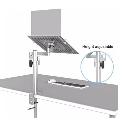 Laptop Arm Mount for Desk, 2 in 1 Monitor/Laptop Stand, Full Motion Articulating Notebook Tray, with Vented Cooling Platform, Holds Up to 8kg, for Office, Workstation