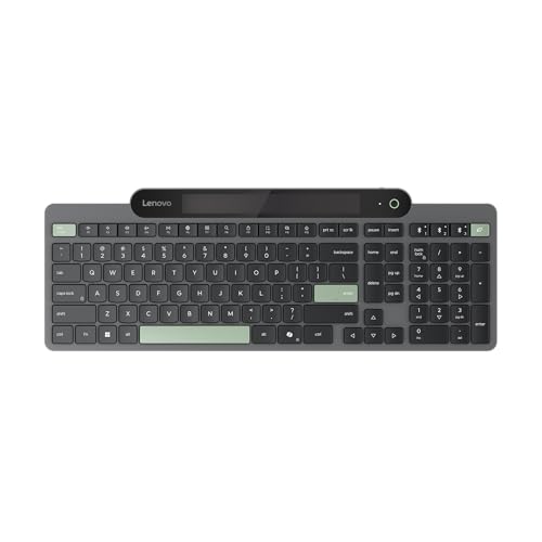 Lenovo 800 Self-Charging Bluetooth Keyboard, Uses Ambient Light for Charging, Bluetooth 5.1, Supports 3 Devices, Battery Free, Wireless, Grey - color: Grey