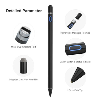 Compatible for iOS&Android Touch Screens Active Stylus Pen,Stylus Pens for Touch Screens,Rechargeable Stylus for i-Pad/Pro/Air/Mini/i-Phone/Cellphone/Samsung/Tablet Drawing&Writing (Black) - color: Black