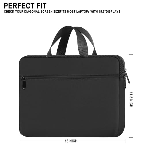 Laptop Bag 15.6 Inch, Durable Briefcase Handbag Protective Computer Case | Laptop Sleeve with Front Pocket, Water Resistant Carrying Computer Sleeve Compatible with HP, Dell, Lenovo, Asus, Black