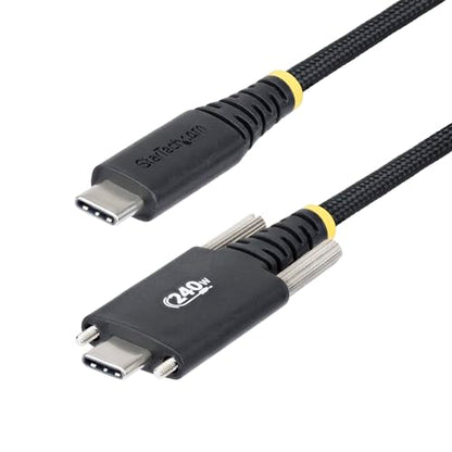 StarTech 6ft/2m USB-C to USB-C Screw Locking Cable (S2CEPR2M-USBSL-CABLE) | USB-IF Certified, 240W 5A PD 3.1 EPR, Side screw locking, USB 2.0 480Mbps, Ultra-Flexible, 2.0 Laptop, M2 screw lock, Black - size: 6 ft