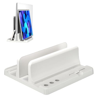 Vertical Laptop Stand, Adjustable 3 in 1 ABS | Space-Saving Desktop Dock, Compatible with MacBook, HP, Dell, Microsoft Surface, Fits Most Laptops (White, 1 Slot) - color: White-1 Slot Version